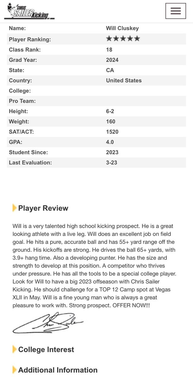 will_cluskey's tweet photo. Happy to report I'm a 5⭐️ Kicker and ranked #18 in the nation for the class of 2024  @Chris_Sailer @BishopsFootball @KSimonds5 @CarneyCoaching https://t.co/YXpN7Uetdb
