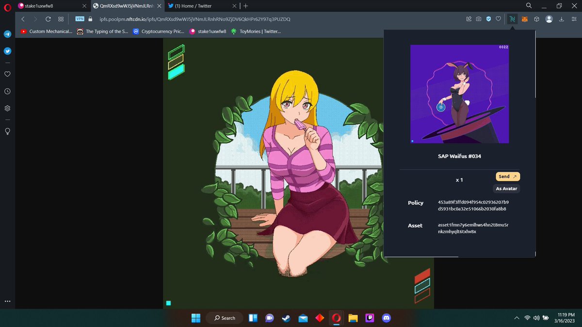 Shout out to <a href="/artsofnostalgia/">Nostalgia</a>. She's the artist for <a href="/sapcnft/">Sensei Across Paradise 🏯| Minting NOW</a> and she did the art for the latest airdrop as well. These are animated gifs and the ones I got were tiers J and H.  More pixels, more problems.  🔥🔥🔥