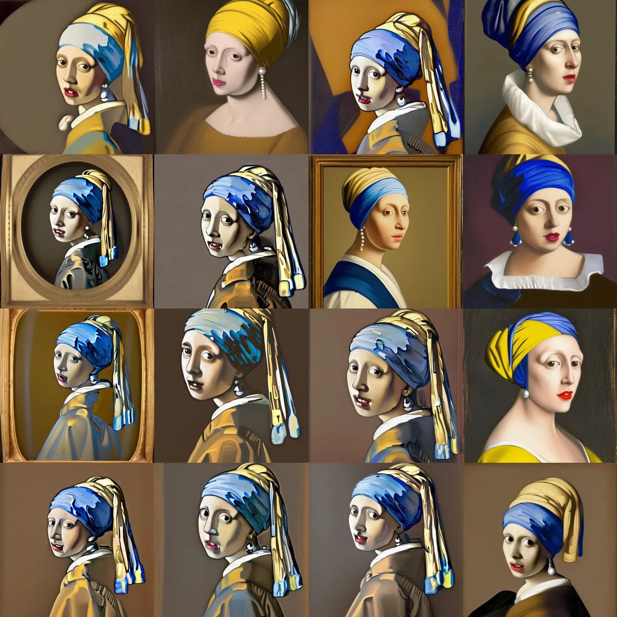 rastyrcom's tweet photo. Portrait of a young woman with a blue and gold headscarf and a pearl earring. She is shown in front of a dark background, with the light hig... - made with NightCafe Creator  https://t.co/QLa5zYevVA #aiart #nightcafe #digitalart #vqganclip via @NightcafeStudio https://t.co/NWTA9h3stR