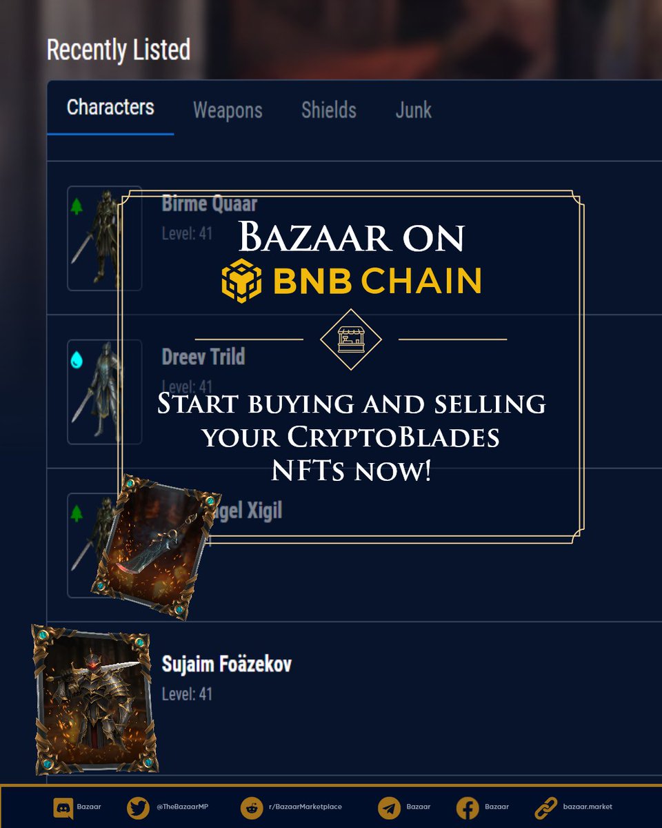 🤑Ready to unleash your inner trader?

🛍️Our Bazaar is open on the BNB chain, so you can buy and sell your NFTs like a pro!

🔥Don't miss the action - check out our Bazaar discord for all the deets! 
👉 discord.gg/zcxFz6bftB