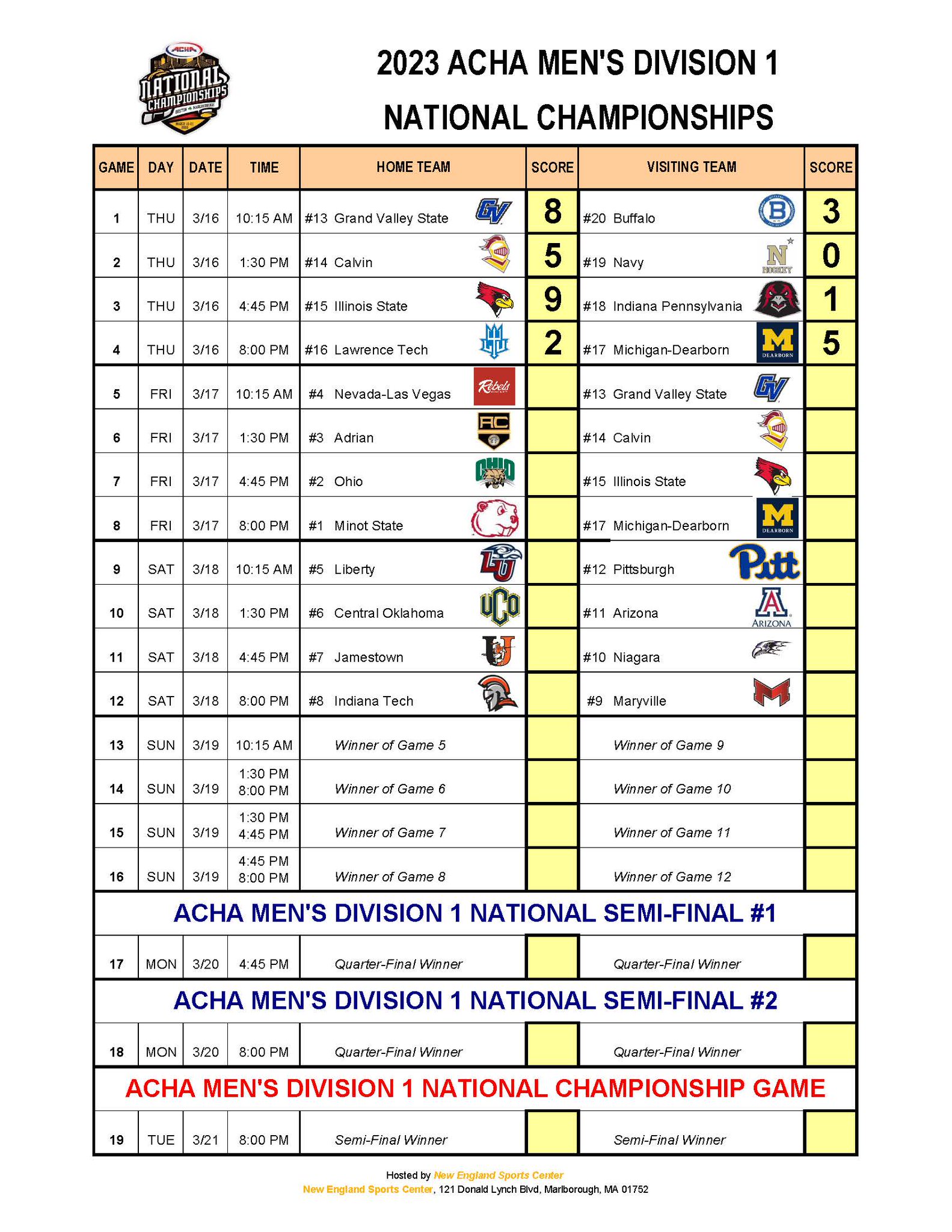 ☘️ACHA Men's O’D1☘️ on Twitter "Updated schedule and bracket through