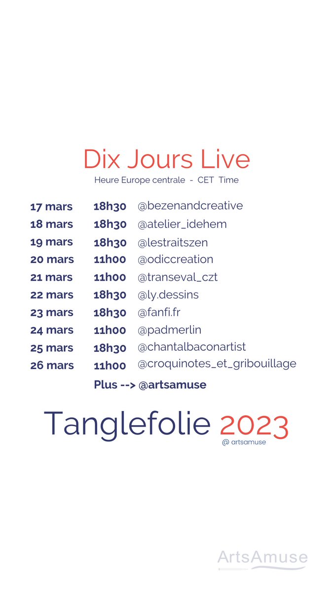 ArtsAmuseTangle's tweet photo. Le défi créatif Tanglefolie commence le vendredi 17 mars. C'est parti! Le premier live est à 18h30 CET sur le compte de @bezenandcreative
The Tanglefolie creative challenge begins on Friday, March 17.  The first live is at 18:30 CET on the account of @bezenandcreative
#zentangle https://t.co/sNq64G7QRn