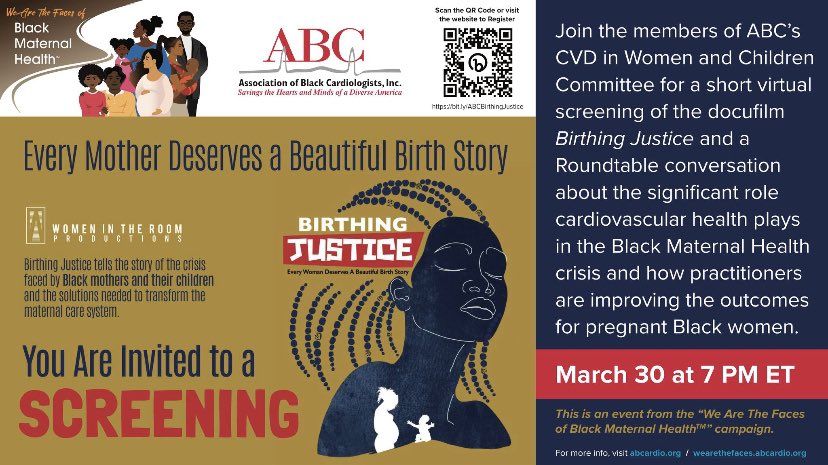 📣 COLLEAGUES PLEASE SHARE and join us for a powerful screening of @allysonfelix doc
@BirthingJustice & hear from @ABCardio1 clinicians on best practices to tackle the #Blackmaternalhealth crisis 🙏🏽

Register 👉🏽bit.ly/ABCBirthingJus…

#ABCardio4moms