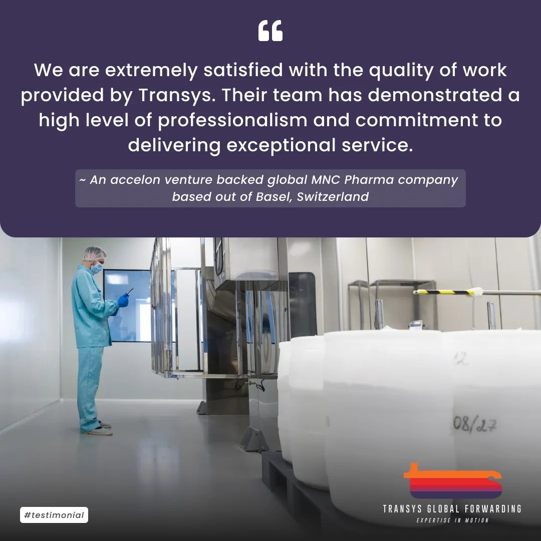 transysglobal's tweet photo. It is always a pleasure to hear from our satisfied customers. Their trust motivates us to strive harder to provide the best services for them.
https://t.co/XTTrmhNC3Z
#Pharmaceuticals #Pharma #GlobalForwarding #TGF #Logistics https://t.co/3uzjyLe620