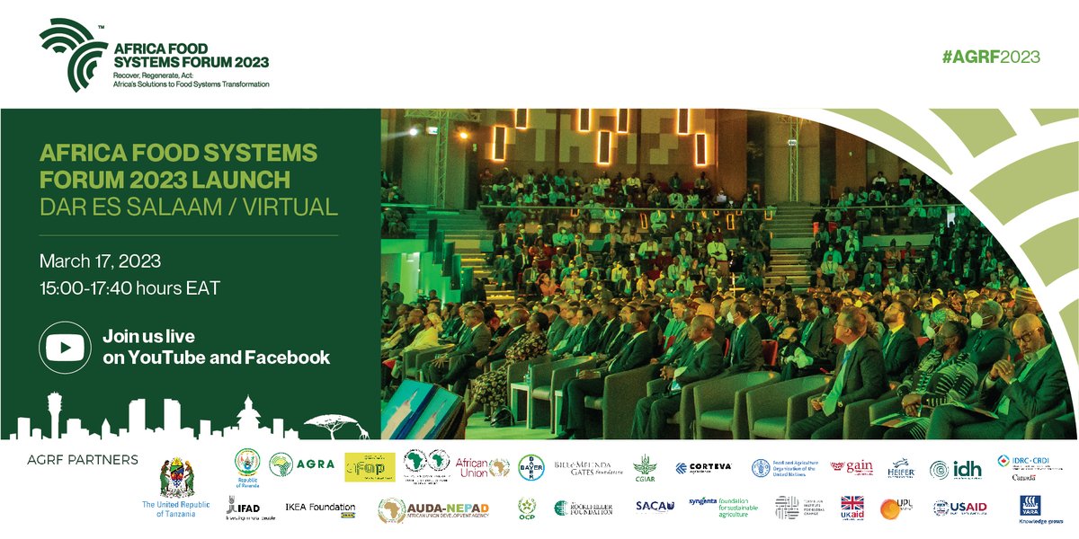 It's happening TODAY!

The #AGRF2023 launches at 1500 EAT! You can watch the ceremony on <a href="/TheAGRF/">AFS Forum</a> 's Youtube channel here bit.ly/3LoxsOT.

H.E. <a href="/SuluhuSamia/">Samia Suluhu</a>, President of the Republic of Tanzania, will preside over the event. Join us.  

#AfricasFoodSystemsForum
