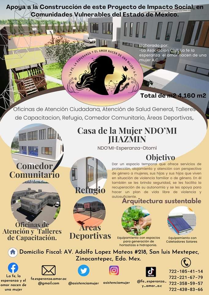asistenciamujer's tweet photo. Ayuda a NDO'MI JHAZMIN.
Es nuestro gran objetivo poder hacer la primera casa de la mujer en el Estado de México, estamos recabando apoyos para este hermoso proyecto que ayudará a mujeres y sus familias en situación vulnerable
#DonatariaAutorizada
#AsistenciaSocial https://t.co/hlTvPZIRn0