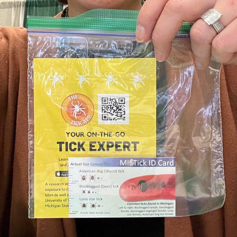 If you're going to the #LansingHomeandGardenShow this weekend, check out our #tickprevention booth!  @KaitlynKrus & Belinda Wilson set up yesterday; Kaitlyn & Paige Alexander 'opened' today. See Master Gardener Nicole Wesorick check our mannequin for ticks like a pro! Join us!