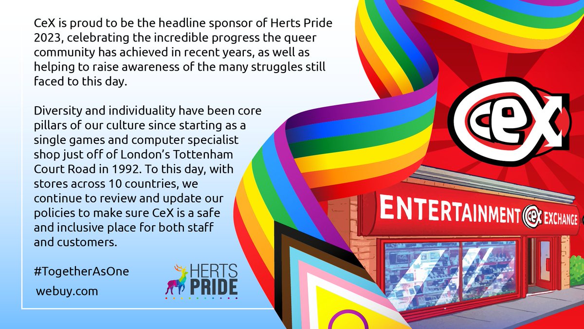 HertsPRIDE's tweet image. Headline Sponsor news!

We are pleased to announce that @Cex is partnering up with us as a Headline Sponsor for Herts Pride 2023!
#TogetherAsOne