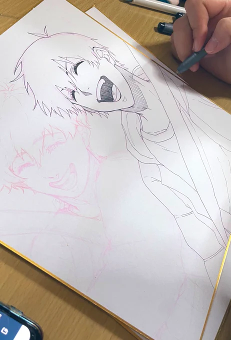ぎゃーーーーーーー!!!!!!友人が今私の書いた幕引きだ!のnsisのあのシーン描いてくれてる やばすぎる やばい 天才かな???????これだよコレコレコレコレ!!!!!!びっくりしてる 
