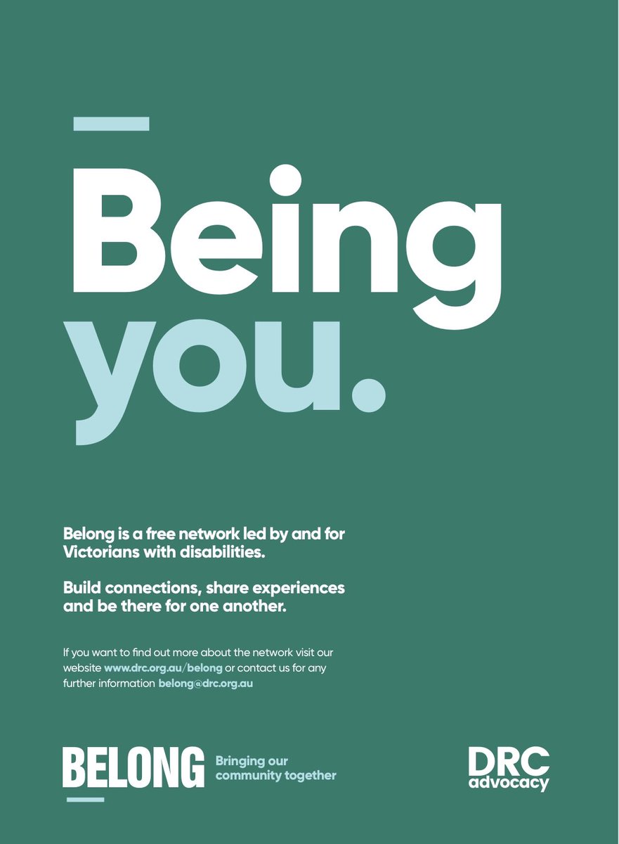 Belong - Open to New Members!

A disability-led network for building connections and sharing experience.  
Membership free, whatever your culture, identity, age or geography, if you have a disability you are welcome here.
Follow the link to sign up!

drc.org.au/belong/
