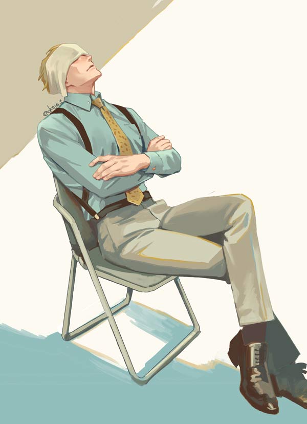 nanami kento necktie 1boy solo shirt male focus sitting blonde hair  illustration images