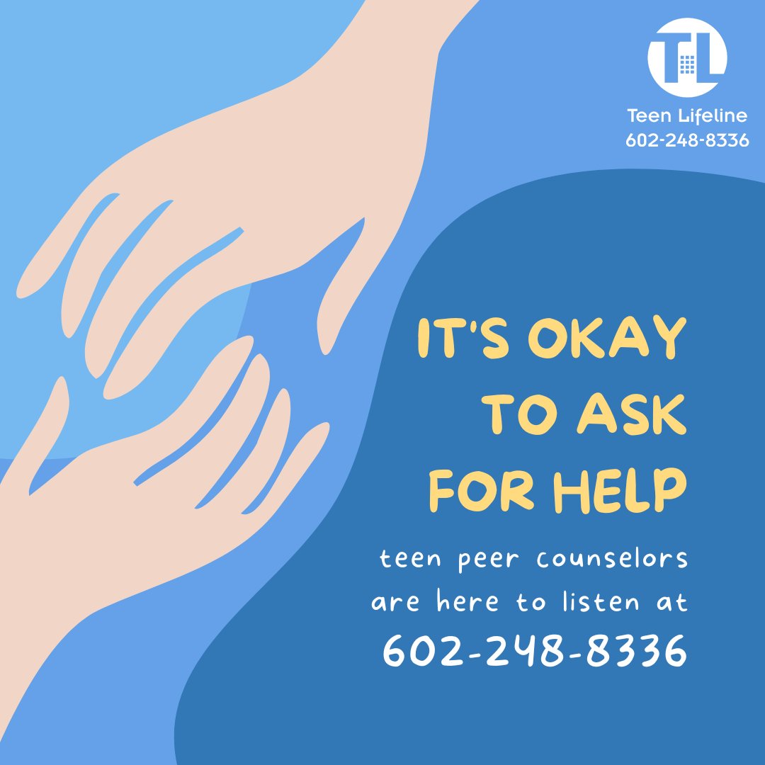 602248TEEN's tweet photo. As you go back to class, remember: it’s okay to ask for help.

Whether you need to talk through a problem or you’re having a hard time, teen peer counselors are here to listen and help you by call/text at 602-248-8336❤️ https://t.co/UQ33yawmCV