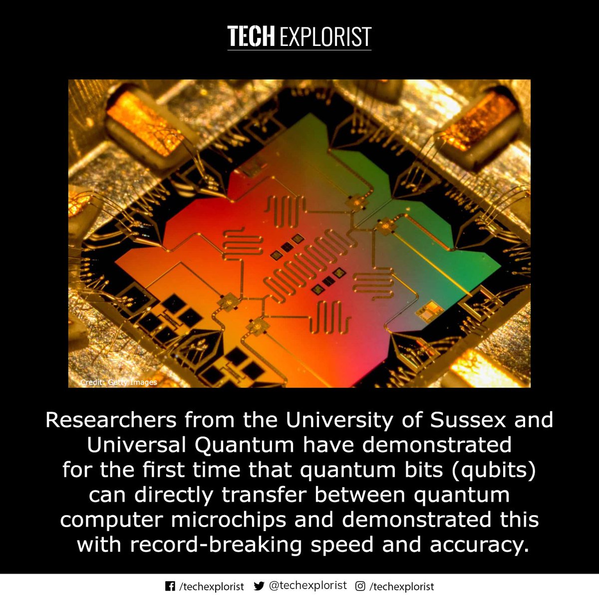 TechExplorist's tweet image. Quantum bits can directly transfer between quantum computer microchips.
#microchips #quantumbits #computermicrochip #research #scienceandtechnology #techexplorist