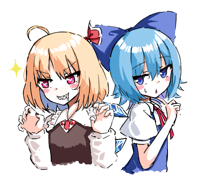 チルノ(東方Project) ,ルーミア(東方プロジェクト) 「昨日絵チャで描いたルーミアchangとチルノchang 」|加陽きら(かびきら)🍣春例大祭「く03a」のイラスト