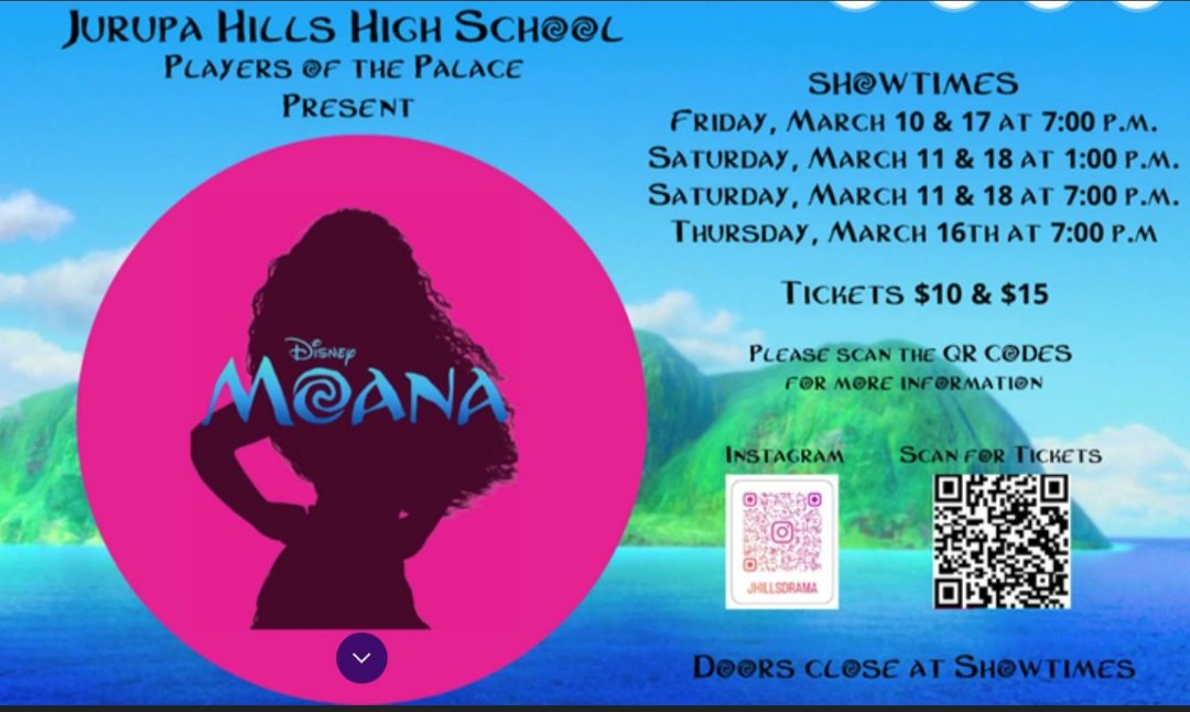 Thank you for an incredible night of theatre Mr. Griffin, Cast &amp; Crew at Jurupa Hills High School 🎭 Amazing performance of Moanna 🌊Your commitment, dedication, and passion are evident during the many hours you spent preparing for this production!  <a href="/jhillshs/">@FUSD_JHillsHS</a>