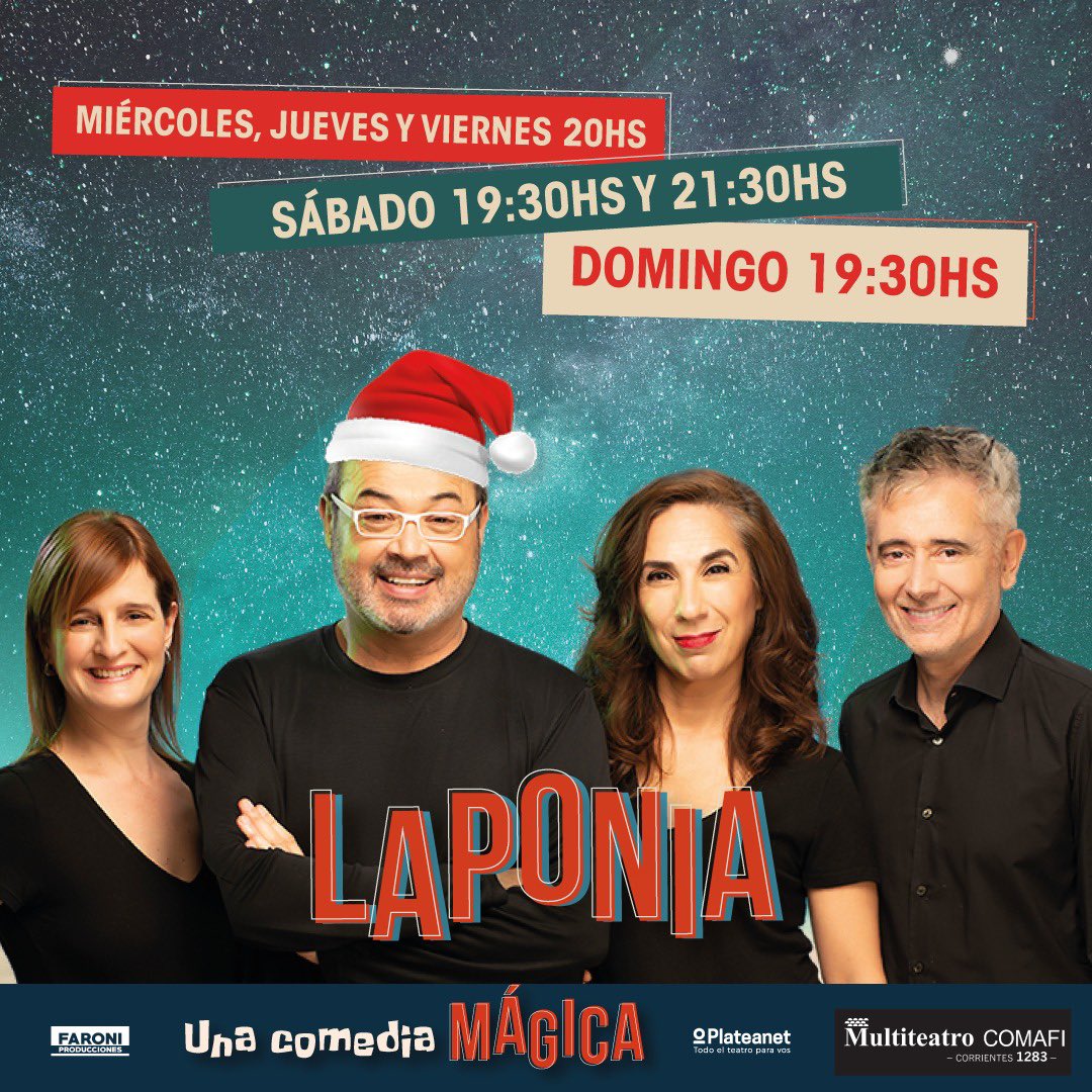Viernes LAPONIA A LAS 20 hs en el Multiteatro !! En pocas funciones nos despedimos ! Venite ! <a href="/PortalCatalina/">El Portal De Catalina</a> <a href="/marcelacoronel/">Marcela Coronel</a> <a href="/marcelapgodoy/">La Godoy 💗</a> <a href="/MoskitaMuertaOk/">MOSKITA</a> <a href="/nildasarli/">nilda sarli</a> <a href="/loretoso/">Lorena Toso 💚</a> <a href="/FABIANBANCHERO/">FABIAN BANCHER0</a> <a href="/hectordiazok/">Héctor Díaz</a> <a href="/alegarciapintos/">Alejo García Pintos</a> <a href="/PaulaAisenberg/">Paula Aisenberg</a> <a href="/julitacalvok/">Julia calvo</a> <a href="/noticiasrevista/">Revista Noticias</a>