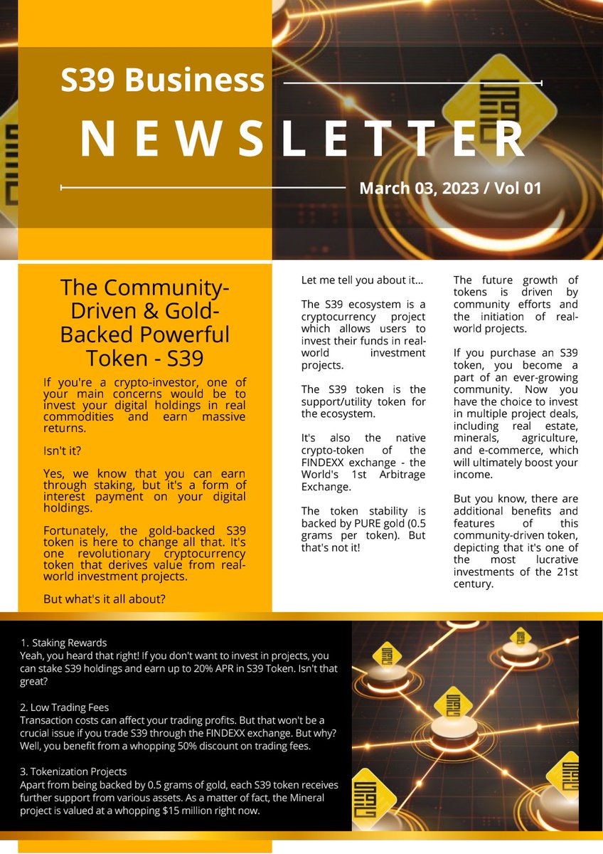 S39_Global's tweet photo. Check out our latest #s39 #newsletter about our entire #ecosystem ...

#findexx #GOLD #blockchain #blockchaintechnology #tokenization #BTC #BTCUSDT #lifestyle #education #CryptoTwitter #Crypto #cryptocurrency https://t.co/N6ml0WwcM8