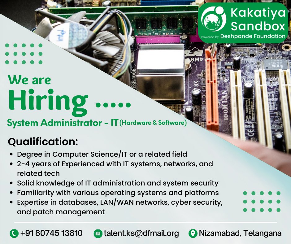 KakatiyaSandbox's tweet image. Attention IT professionals! We&apos;re looking for a System Administrator with expertise in both hardware and software to join our team! 

Please send your resume to talent.ks@dfmail.org

#ITjobs #SystemAdministrator #Hardware #Software #DataSecurity #JobOpening #KakatiyaSandbox