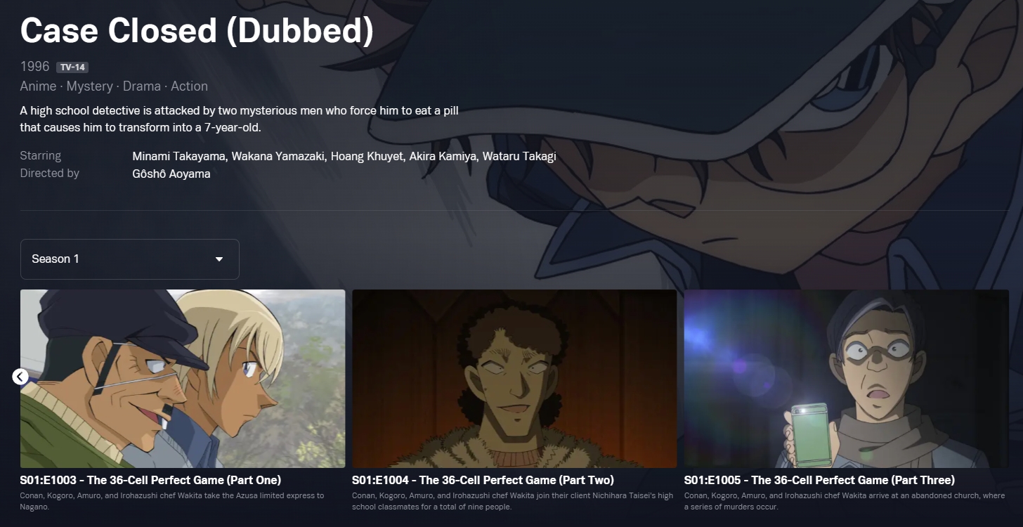 WTK on Twitter "Case Closed (dubbed episode 1003) is streaming on Tubi