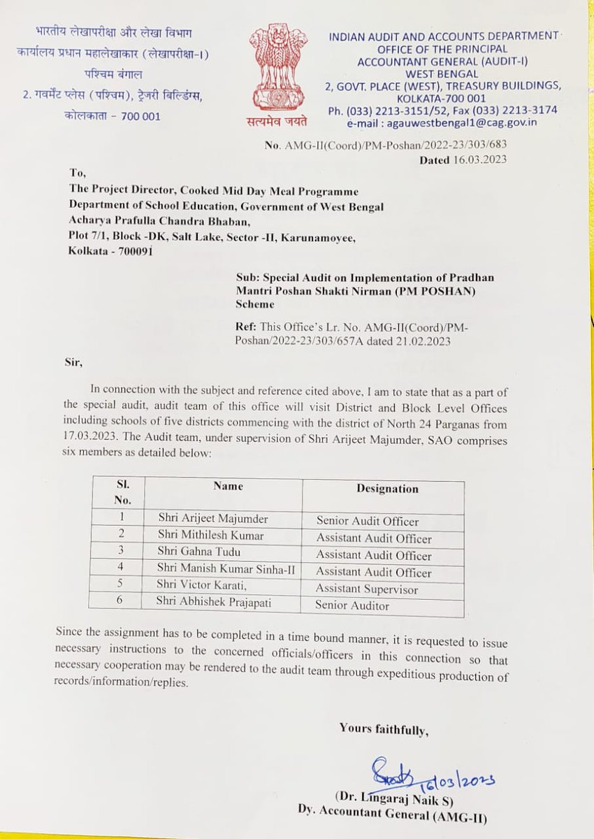 SuvenduWB's tweet photo. I welcome the Special Audit by the "Indian Audit &amp; Accounts Dept" on the implementation of PM POSHAN (Mid Day Meal) Scheme in 5 districts of WB, starting with the schools of North 24 Parganas from today itself.
Central Team should randomly select the schools &amp; reach unexpectedly. https://t.co/Tm5zSuAkAL