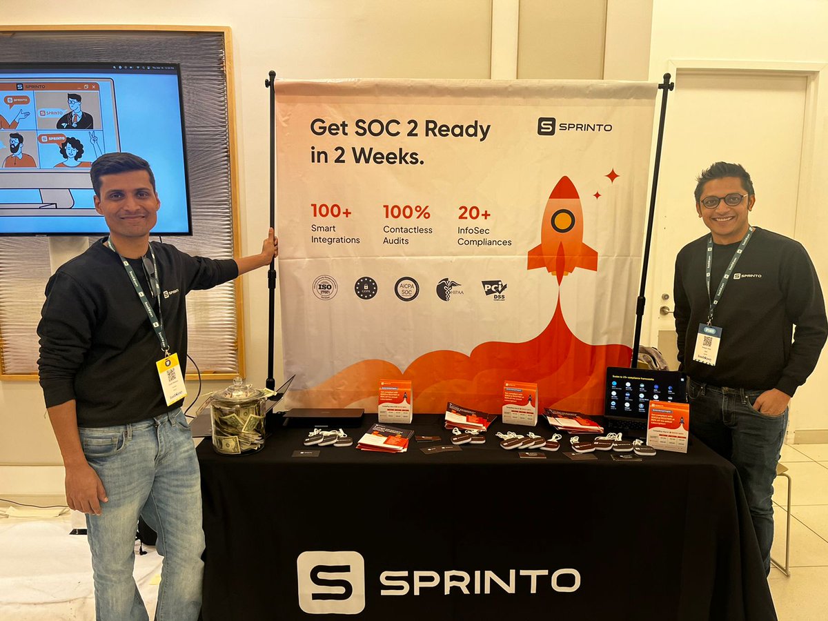 What a great end to #SaasOpen Day 1 🔥

Thanks to everyone who stopped by our booth. It was great connecting with you all.

Bring it on day 2! If you're around, come visit us & don't miss out on the fun hampers 🎁

#SecureWithSprinto #SecurityCompliance #InfoSec #Security…