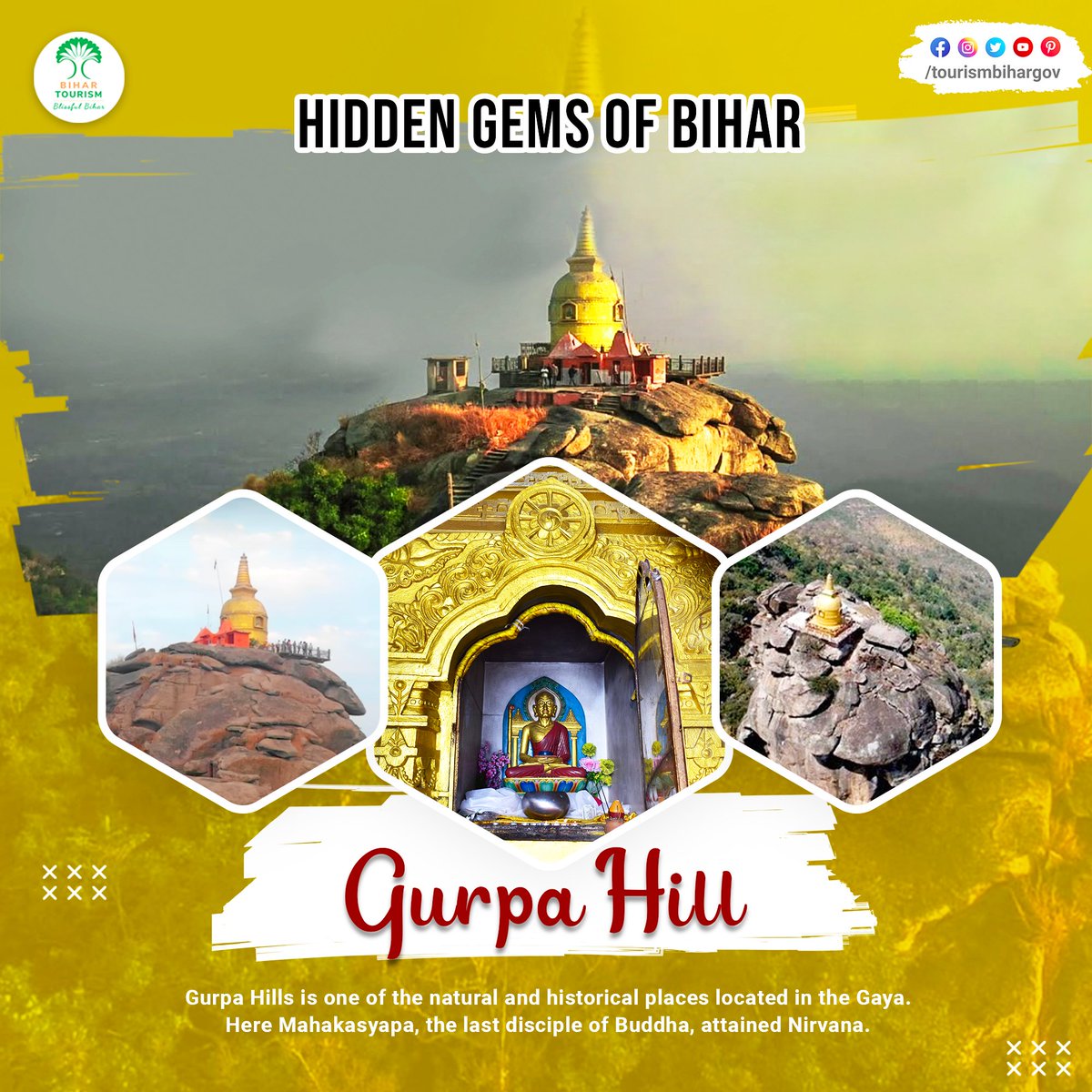 TourismBiharGov's tweet photo. Embark on an adventure and visit Gurpa Hill in #Gaya, a #hiddengem in #Bihar. Trek to the hilltop and immerse yourself in surreal and breathtaking views.

#HiddenGemsofBihar #BlissfulBihar #GurpaHill #Gaya #Hill @TejashwiOffice @AbhaySinghIAS https://t.co/I1CYCMFi5x