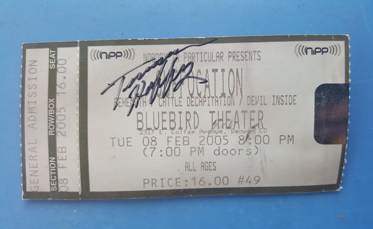 TheSonOfNun's tweet photo. Speaking of Suffocation - vintage ticket stub signed by Terrance and Mike Smith drum stick from the show.
#suffocation #deathmetal #metalshow #signedmetal #terrancehobbs #mikesmith #effigyoftheforgotten https://t.co/jCtODbM1Ve