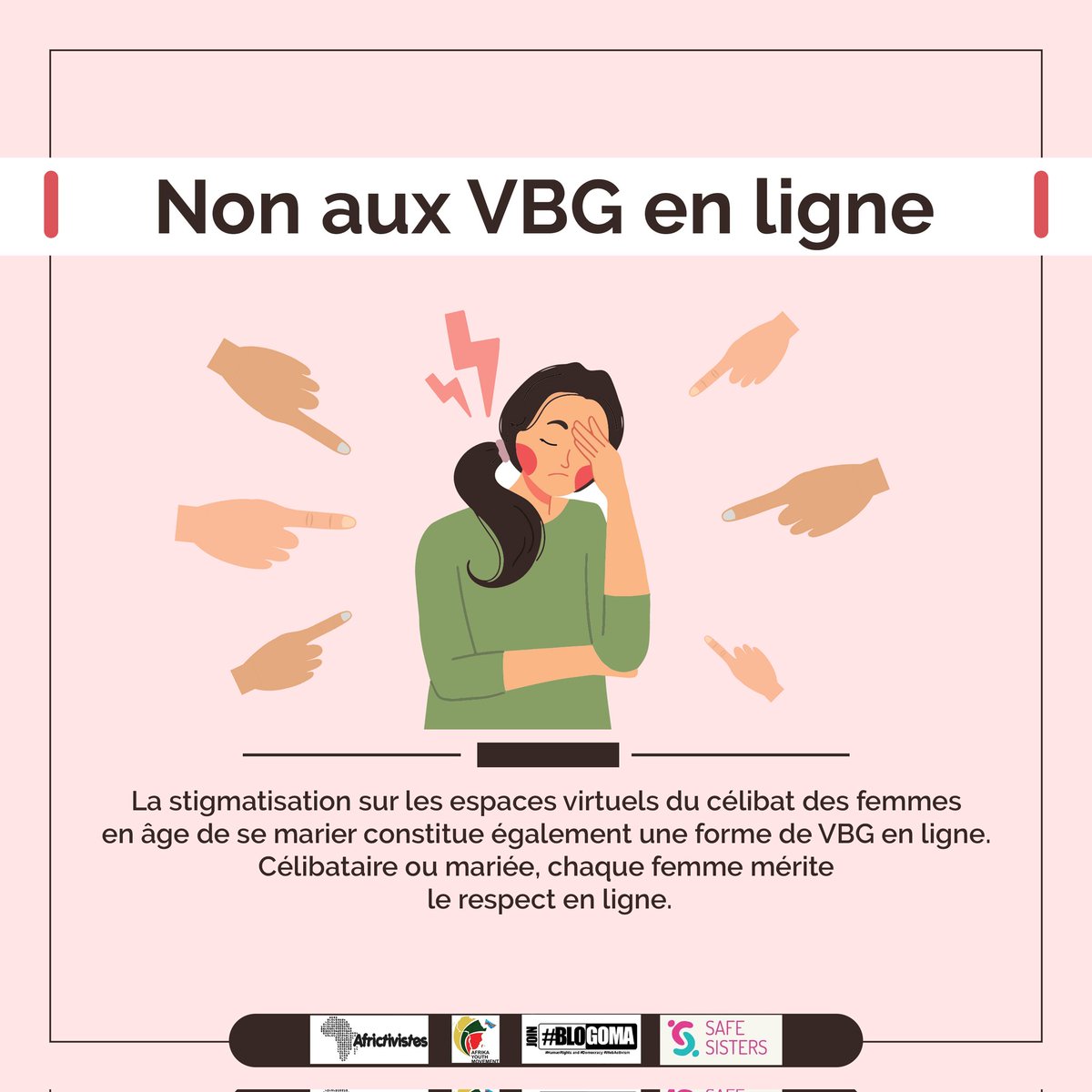 activismdrc's tweet photo. Sur internet, stigmatiser une femme sur base de son statut marital constitue également une forme de VBG en ligne. Femme en âge de se marier célibataire ou mariée, mérite le respect.
@AfrikaYouthM @safe_sisters @Activismdrc @AFRICTIVISTES #Digitalsafety #Generartionegalité https://t.co/ucHDqEFO9g