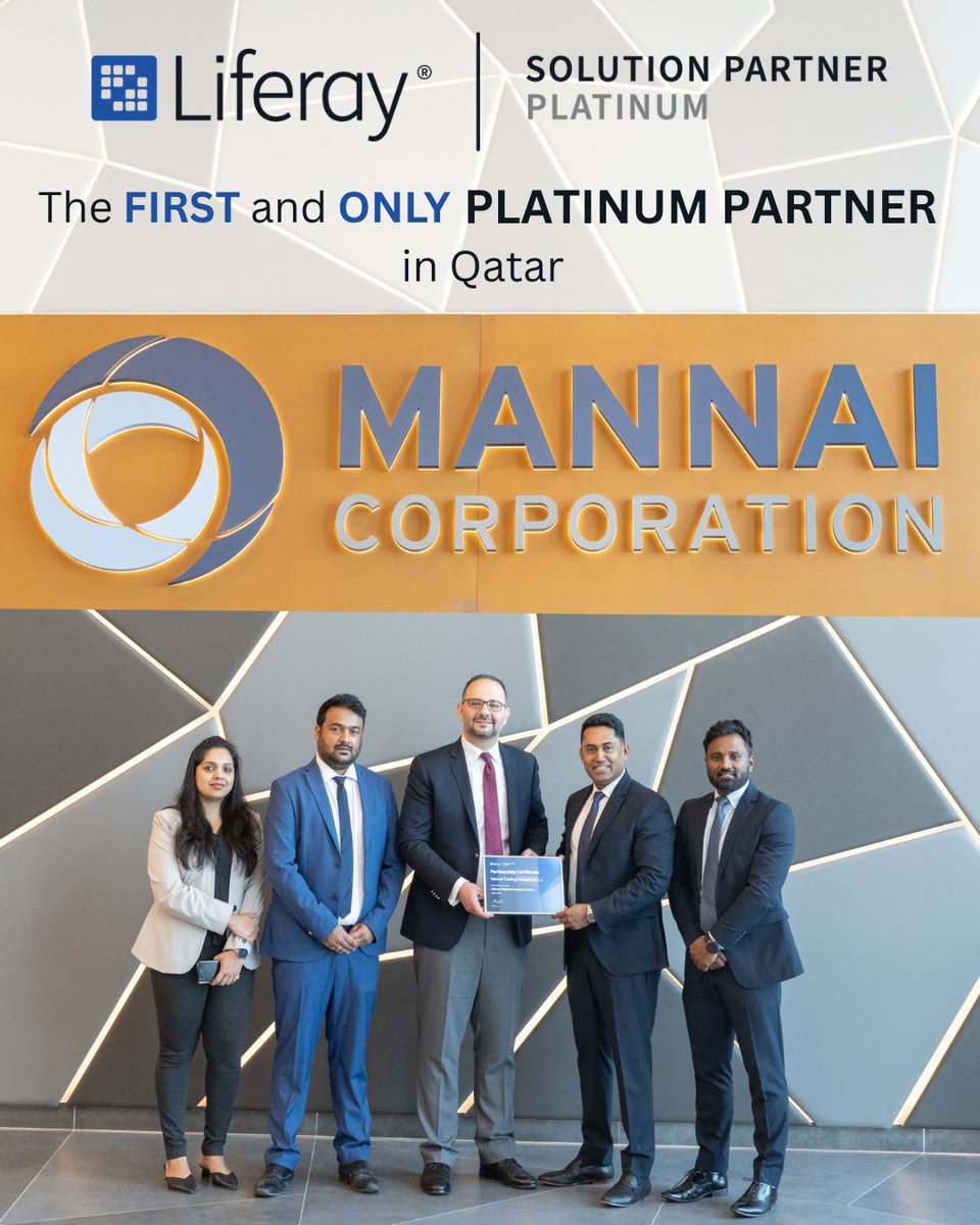 InfotechMannai's tweet photo. It gives us immense pleasure to announce that 𝗠𝗮𝗻𝗻𝗮𝗶 𝗜𝗻𝗳𝗼𝗧𝗲𝗰𝗵 holds prestige of being the first and only 𝗣𝗟𝗔𝗧𝗜𝗡𝗨𝗠 𝗣𝗔𝗥𝗧𝗡𝗘𝗥 𝗼𝗳 @Liferay in the State of Qatar. 

#MannaiLiferay #Liferay #PlatinumPartner #Doha #Qatar #Qatar2030Vision https://t.co/ooBhChtoyJ