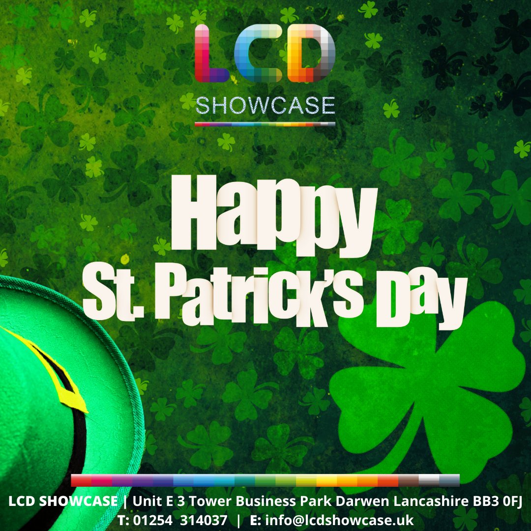 LcdShowcase's tweet image. #lcdshowcase wishes everyone a #HappyStPatricksDay! 
Bring success to your business using our bespoke solutions for your environment.
📲01254 314037
🔗bit.ly/3FIOyCG
📩info@lcdshowcase.uk
 #lcdscreen #digitalsignage #digitaldisplay #StPatricksDay2023 #saintpatricksday