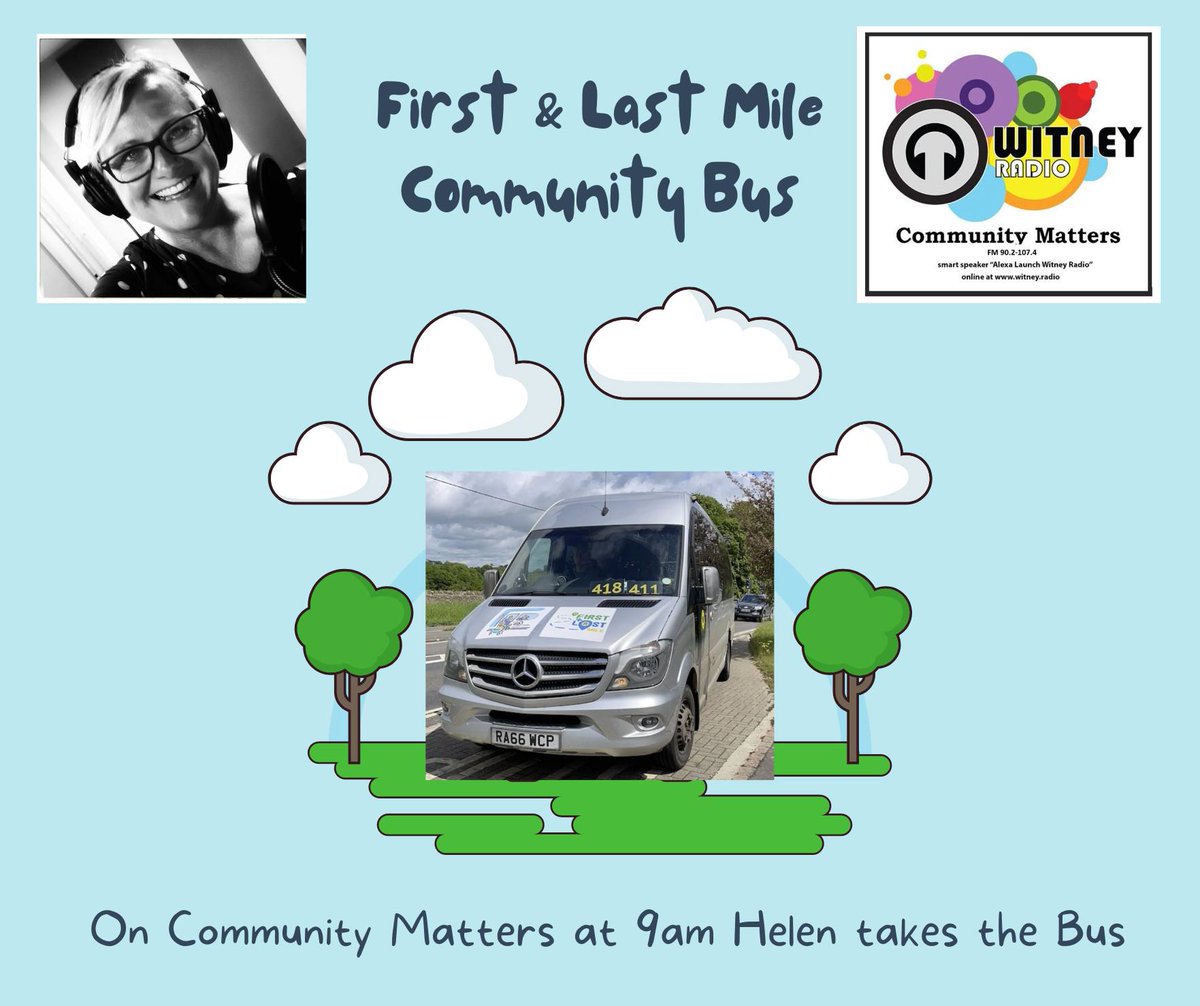 WitneyRadio's tweet photo. Join Helen at 9am for Community Matters and of course this evening at 6pm for That Friday Feeling Show.  90.2 to 107.4 Fm - online - smart speaker
#communitybus #firstandlastmile #fridayfun #TGIF #listen  #greatmusic #radio #cotswolds #westoxfordshire #music #communitymatters https://t.co/MJLHzdW9Lk