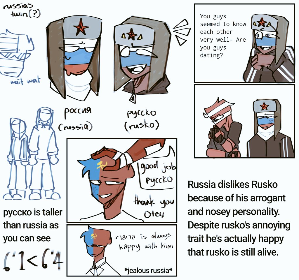 CallhimCroSs's tweet photo. #countryhumansrussia and his twin Rusko! I had this idea because of Russia's quite personality so why not have a twin with a completely different personality?
#countryhumans https://t.co/NjD4Z6fHex