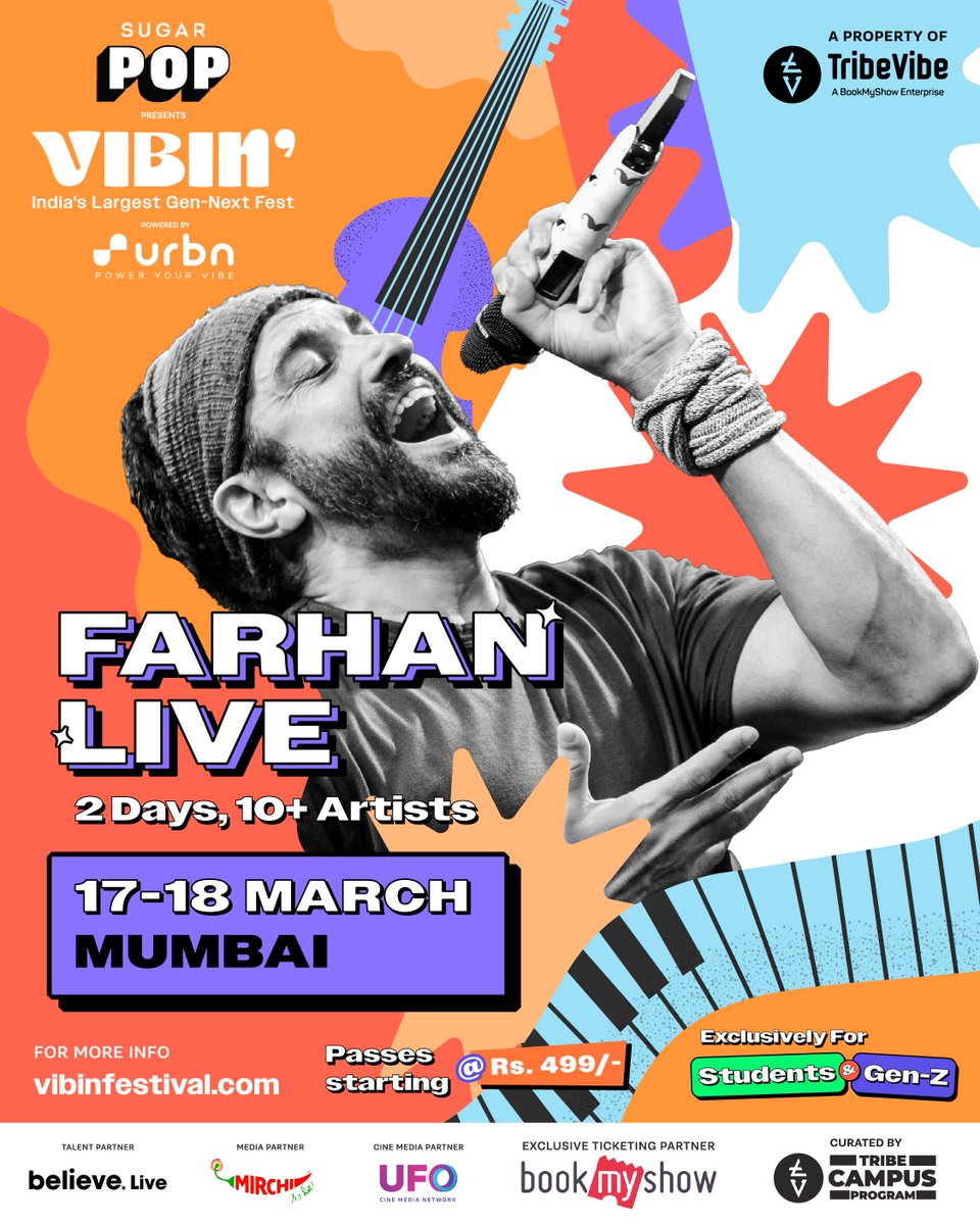 FarOutAkhtar's tweet photo. #Mumbai, we are ready to ROCK at @festival_vibin today! 

Go, Grab your festival passes at @bookmyshow 
https://t.co/h0QH8CemVQ

@tribevibe #tribecampusprogram 
#VibinFestival https://t.co/xyte9xVkbS