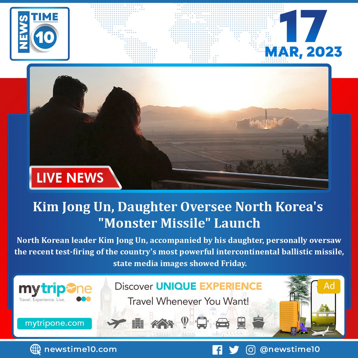 newstime_10's tweet photo. Kim Jong Un, Daughter Oversee North Korea's "Monster Missile" Launch
Read more: https://t.co/cOuYRHXBtC
#newstime10 #NT10 #LiveNews #news #KimJongUn #daughter #overseas #northkorea #monstermissile #launch #northkoreanleader #Intercontinental #ballastic #misile #statemediaimages https://t.co/Xe0FVlkrZo