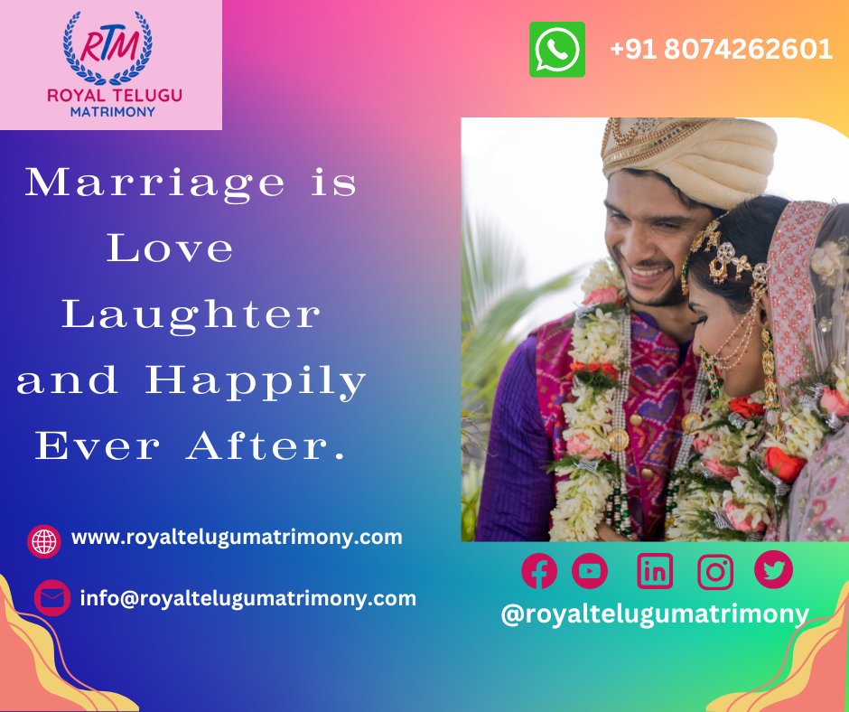 #Marriage is #Love #Laughter and Happily Ever After.
Register Today:
📲 8074626201
💻 royaltelugumatrimony.com
📩 info@royaltelugumatrimony.com
#matrimony #lifepartner #perfectlifepartner💞 #royaltelugu #royaltelugumatrimony #guntur #royaltelugumatrimonyguntur #matrimonialsite