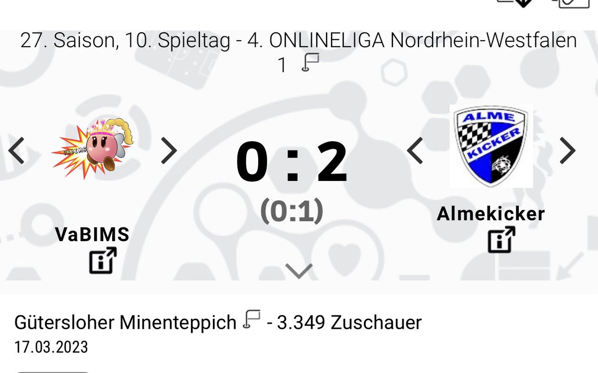 almekicker's tweet photo. Aufsteiger unter sich. Gegen @Vannihny gewinnen wir auswärts mit 2:0. #onlineliga #almekicker https://t.co/wu5X7qPpnf