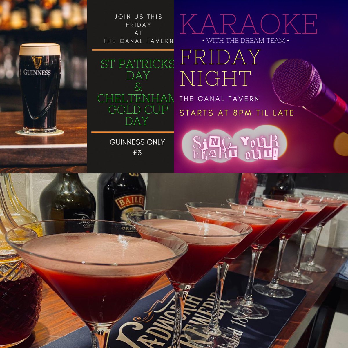 FRIDAY AT THE CANAL TAVERN 🎉
St Patrick’s Day 
Cheltenham Gold Cup 
Karaoke 
#FridayFeeling
