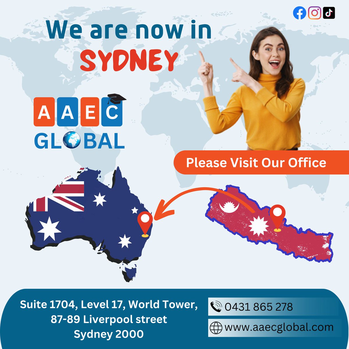 AAECNepal's tweet photo. We are now in Sydney, Australia.
Kindly, contact us at 0431 865 278 if you need to visit us.
#AAECGlobal #Sydney #Australia #EducationConsultancy #PrepareWithAAEC https://t.co/Xc0QTaSpf4