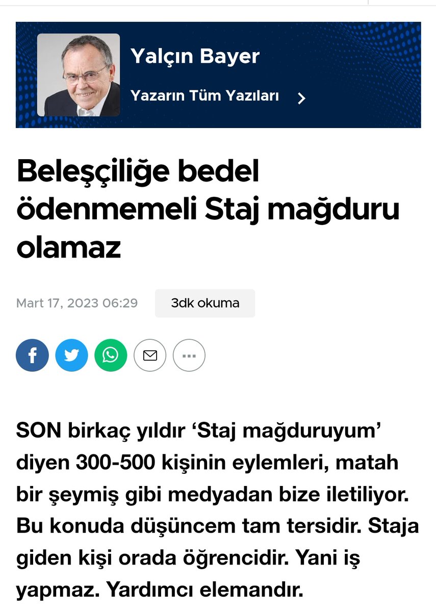 böyle demiş... Sn <a href="/Yalcinbayer/">Yalçın Bayer</a> 300,500 kişi demiş. Beleşçi demiş...demiş de demiş.. bizim de sana diyeceğimiz çok şey var yalçın, ama söyleyene bakıyoruz ADAM mı diye...  

#SonSözüStajyerSöyler