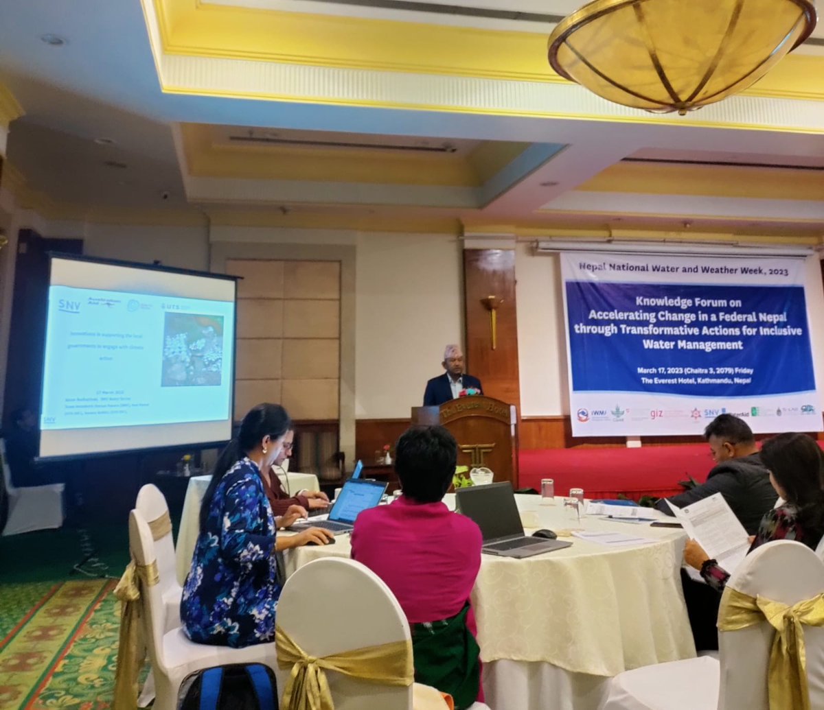 Mr. Ratan Budhathoki, Project Leader at <a href="/SnvNepal/">SNV Nepal</a> speaking about the methodologies and used to identify perceptions around climate change and address issues from a community-based level.
#NNWWW2023 #KnowledgeForum thread