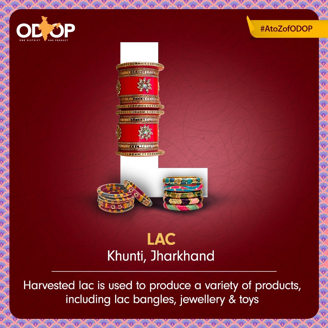 ODOP_IND's tweet photo. #AtoZofODOP
The Lac industry in Khunti, Jharkhand, is well developed and is known for its high quality and unique designs, making them popular among tourists and locals.
Know more 👉 https://t.co/3WmPh9Knls
#ODOP #DiscoverODOP #LacBangles #Khunti @HemantSorenJMM https://t.co/XyIihbDqVz