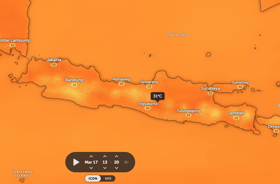 infomitigasi's tweet photo. Gelombang Panas melanda australia, di beberapa wilayah bahkan suhunya mencapai 44 derajat Celcius, coba kita bandingkan dengan pulau jawa yang rata-rata suhunya masih berada di kisaran 31 derajat celcius.
cc: @EYulihastin @medcom_id https://t.co/Uu6ZuCMCCM
