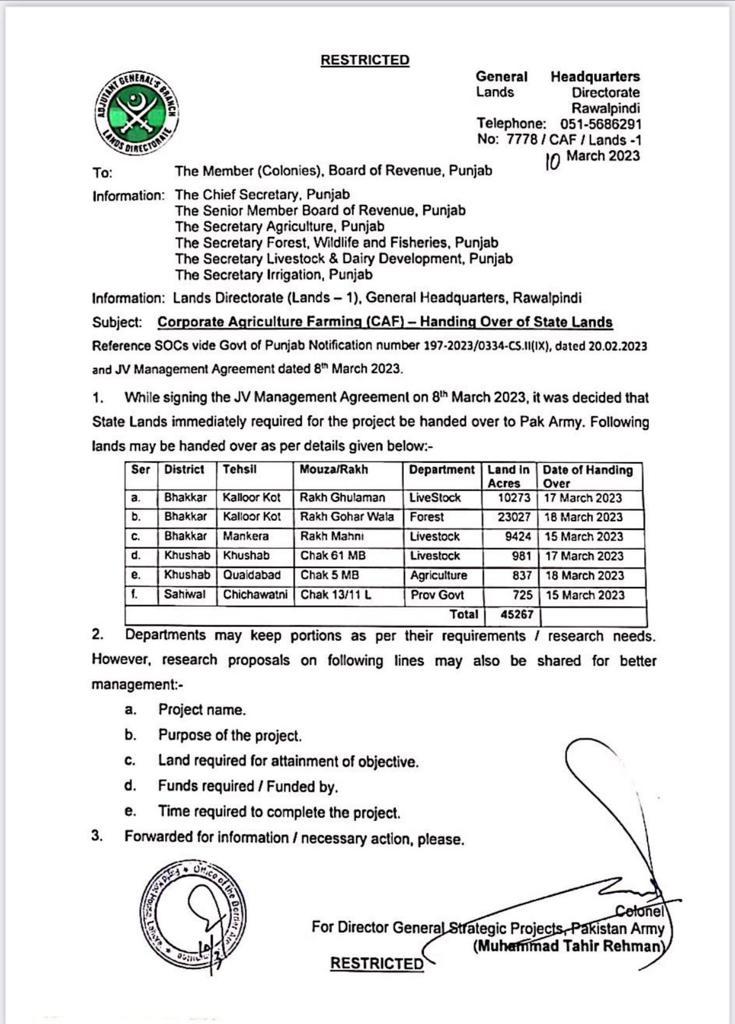 ShireenMazari1's tweet image. Why is agri, livestock &amp;amp; forest land being handed over to the army when they already have so many issues to deal with - from border security to terrorism to protection of psl to coming in aid of cabal of crooks to run govt. Also Caretaker govt legally cant make these decisions.