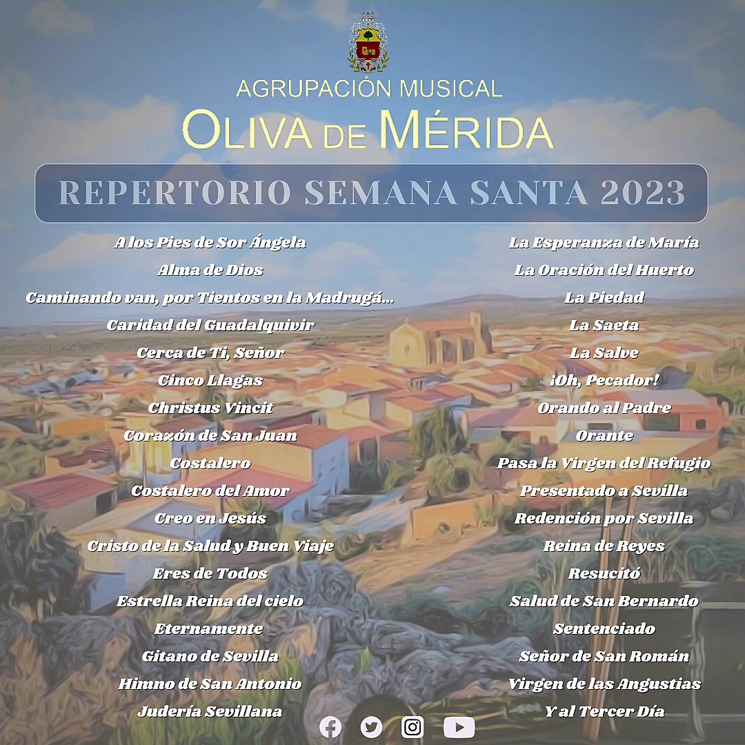 AgrupacionODM's tweet photo. • 🎼REPERTORIO 2023🎼 •

Os presentamos el que será nuestro repertorio para la Semana Santa de 2023. 

#SuenaODM 
#Eternamente https://t.co/OCPKLGvn8o