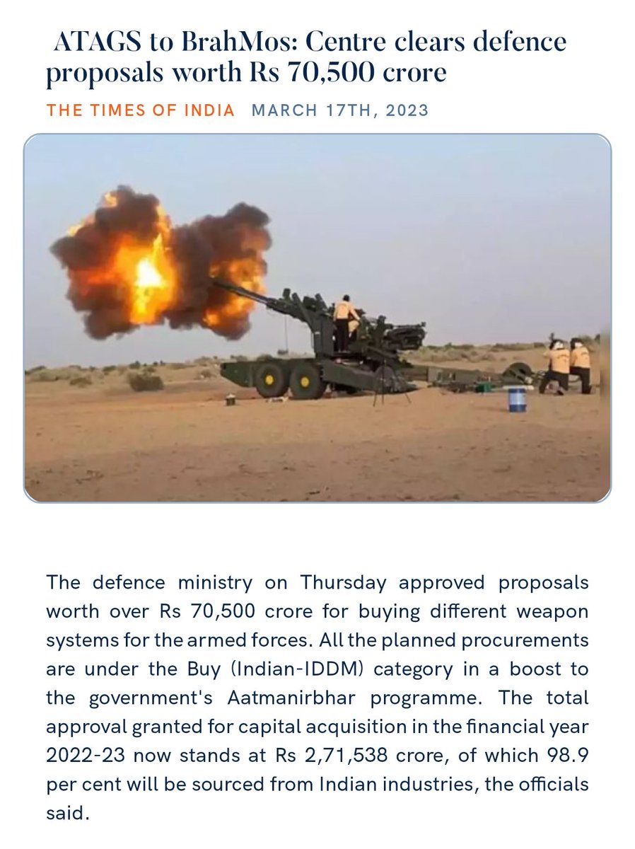 ATAGS to BrahMos: Centre clears defence proposals worth Rs 70,500 crore
timesofindia.indiatimes.com/india/atags-to… 

via NaMo App