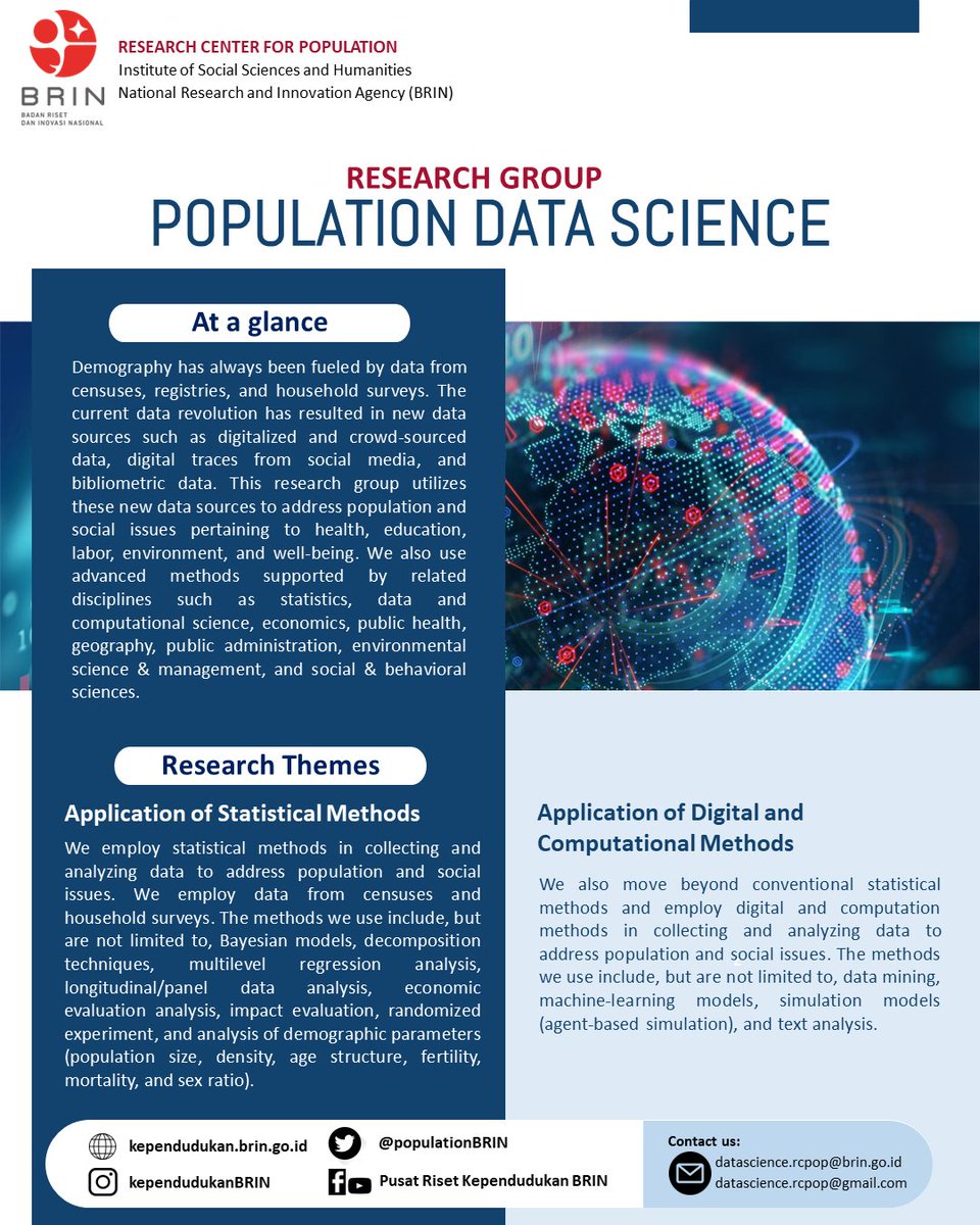 populationBRIN's tweet image. Meet the Research Group of Population Data Science from Research Center for Population BRIN

 You can contact us at datascience.rcpop@brin.go.id. We look forward to hearing from you!

#BRIN #Kependudukan #PopulationDataScience