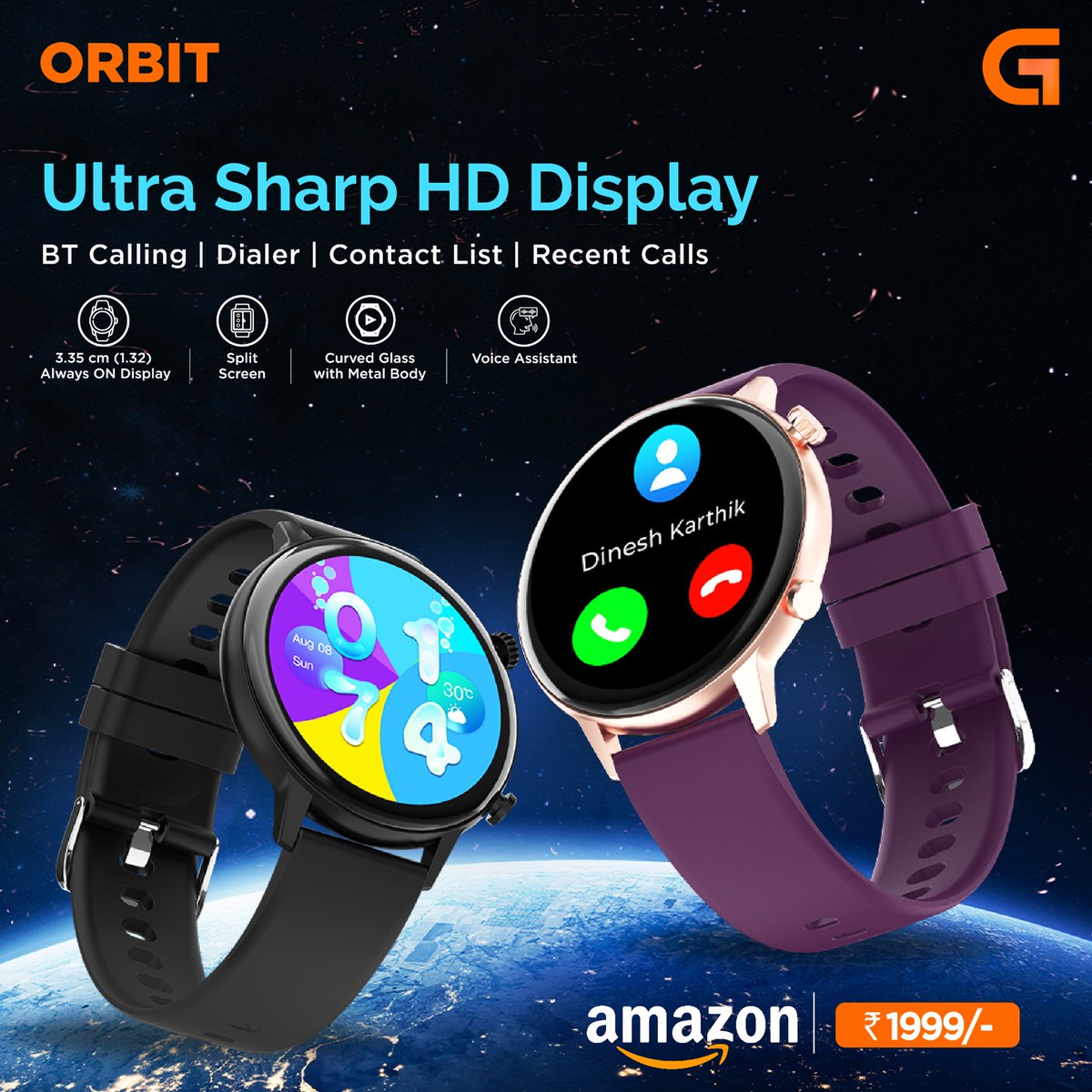 gizmoreindia's tweet photo. Launching today on #Amazon - #GizFit Orbit #Smartwatch with curved glass and premium metal body, BT Calling, 1.32" always on display and a lot more. Find out here : https://t.co/NR5SmRXk5a #NewAgeFitness #Health #Fitness @amazonIN https://t.co/zxO61Tr8ua