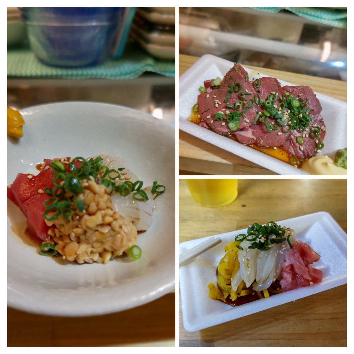 昨日のアメ横二郎‼️ いか納豆×２、ローストビーフ