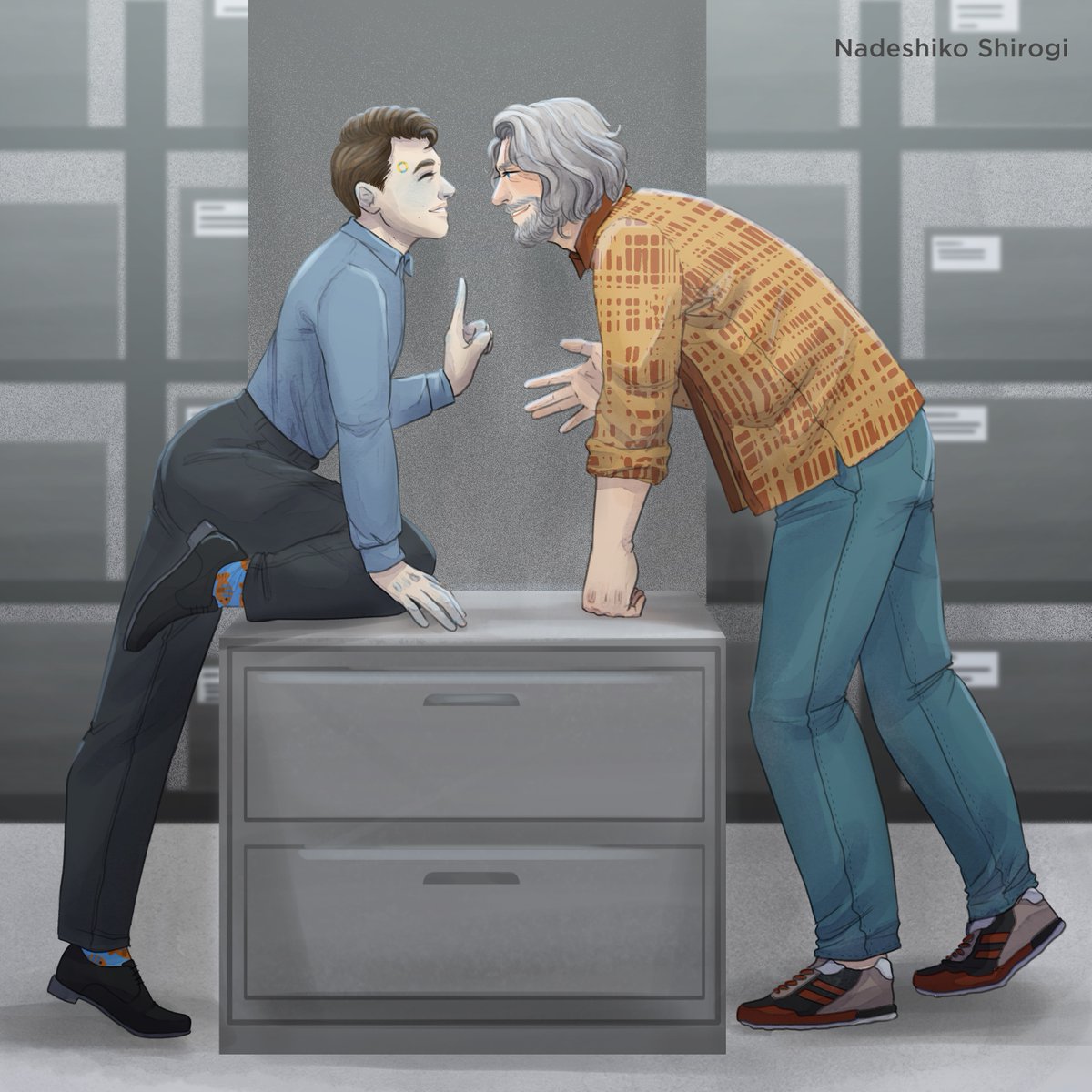 Sometimes Hank and Connor disagree on their guesses about the cases, though even arguing in the file room there are always hints of flirtation between them 😏💕 #hankcon