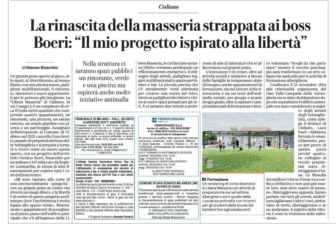 #liberamasseria a #cisliano è la prova che i beni confiscati alla malavita organizzata posso diventare luoghi di riscatto sociale e centri di comunità. Grazie a Don Massimo Mapelli, al Sindaco Durè e alla @caritas_milano .